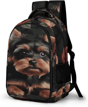 Yorkie Puppy Travel Backpack Adjustable Computer Bag Casual Travel Daypack Satchel Backpack Unisex