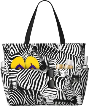 Zebra Print Stylish Beach Tote Bag,Large Capacity Handbag,Perfect For Women'S Vacation And Daily Use