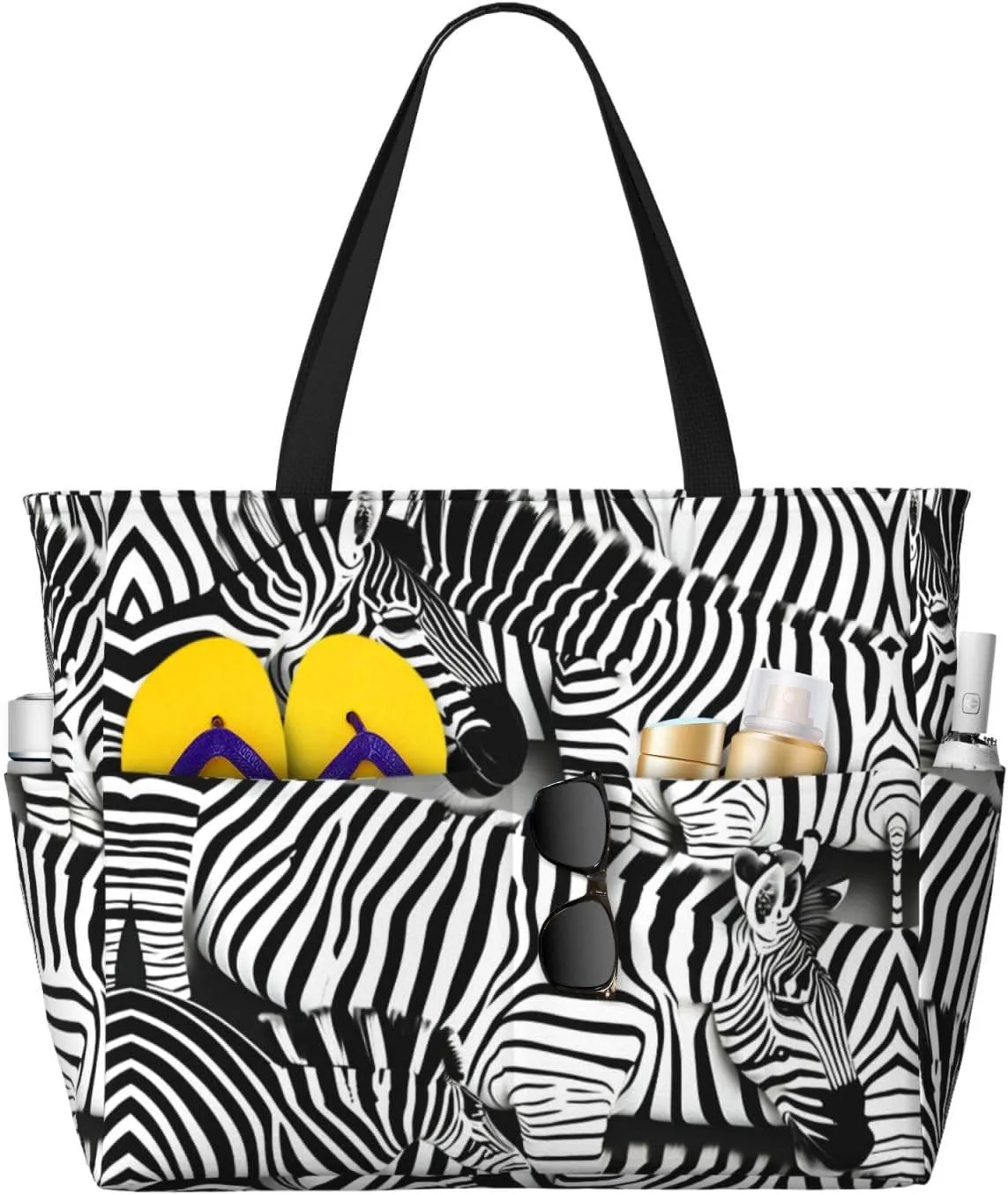 Zebra Print Stylish Beach Tote Bag,Large Capacity Handbag,Perfect For Women'S Vacation And Daily Use