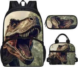 ZFRXIGN Dinosaur Backpack Set Kids School Bag with Lunch Box Pencil Case for Girls Bookbag Purse Bagpack Middle Travel Daypack Rucksack Students Satchel 3D T-Rex Print