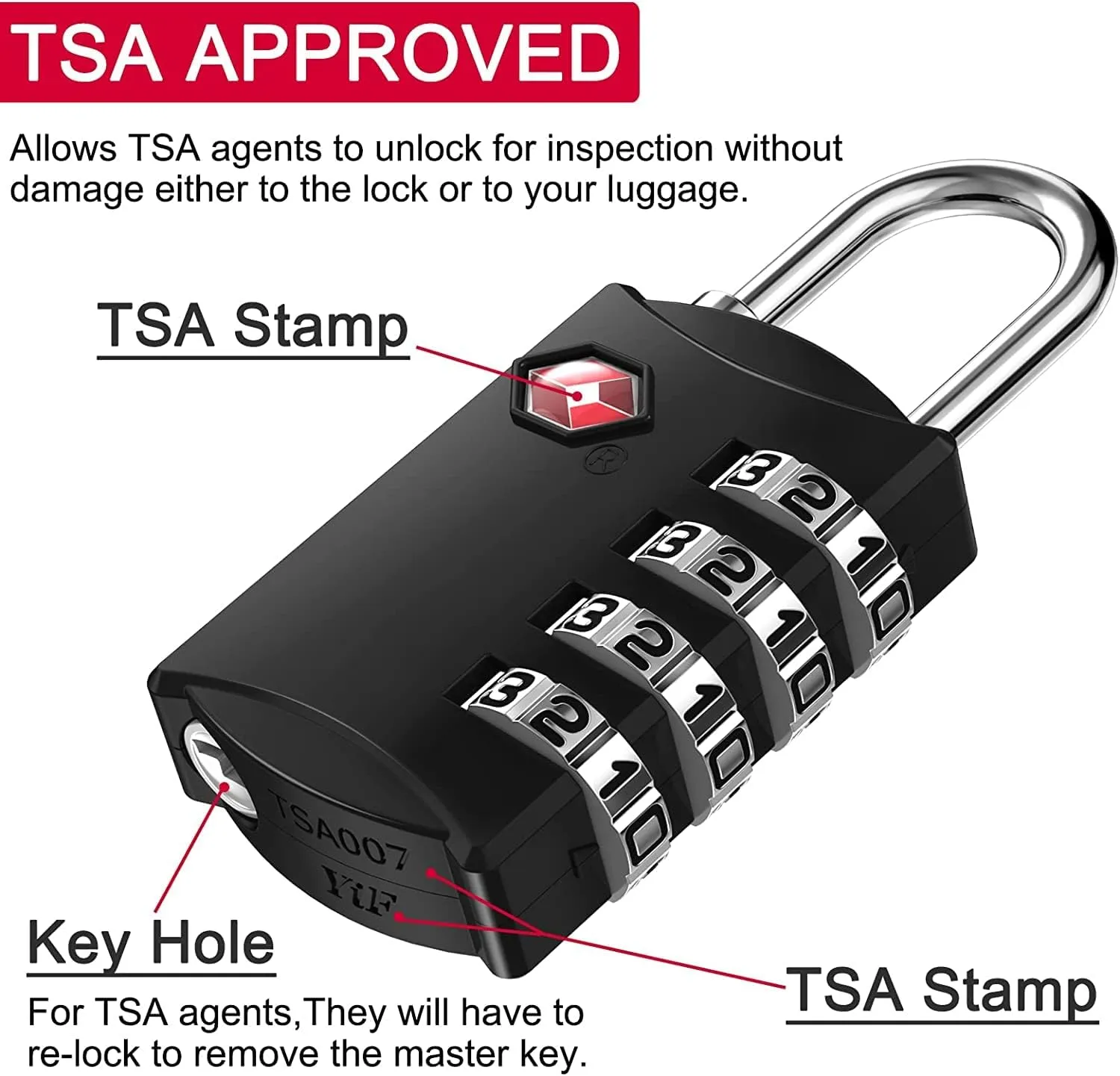 ZHEGE Luggage Locks, TSA Approved Travel Padlock for Suitcases, Baggage, 4 Digit Combination Zipper Locks for Backpacks, Tent, Gym Lockers (Black, 2 Pack)