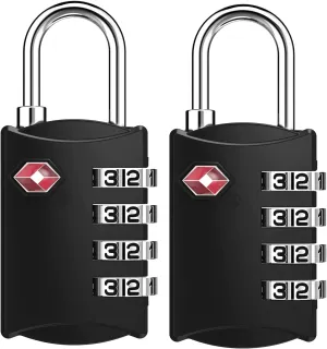 ZHEGE Luggage Locks, TSA Approved Travel Padlock for Suitcases, Baggage, 4 Digit Combination Zipper Locks for Backpacks, Tent, Gym Lockers (Black, 2 Pack)