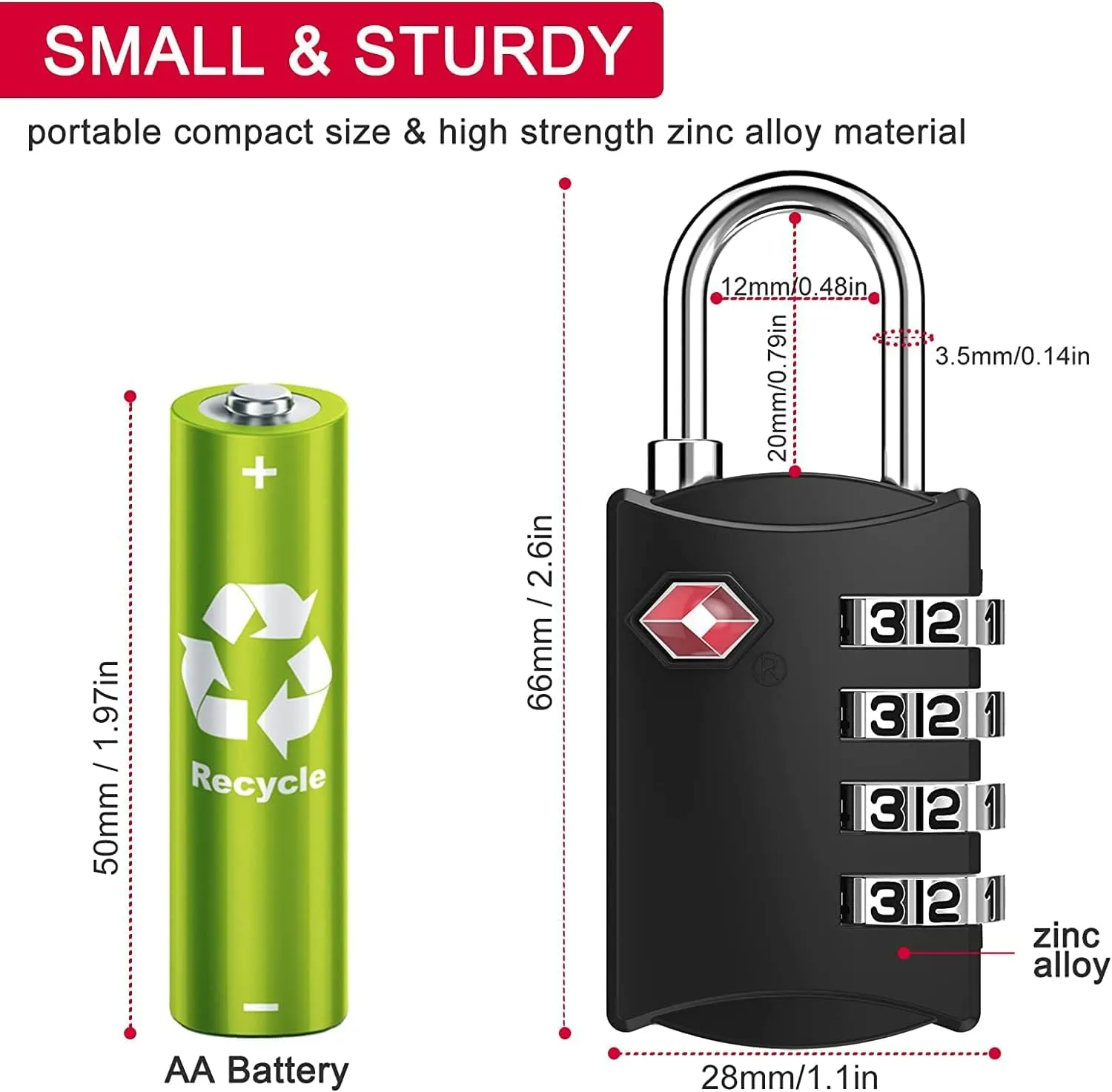 ZHEGE Luggage Locks, TSA Approved Travel Padlock for Suitcases, Baggage, 4 Digit Combination Zipper Locks for Backpacks, Tent, Gym Lockers (Black, 2 Pack)