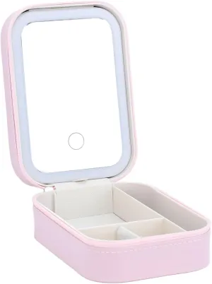 ZJchao LED Lighted Make Up Case, Jewelry Storage Box Dimmable Touch Screen Makeup Travel Lighted Case with LED Mirror, Compact Travel Beauty Box for Makeup, Jewelry, Study Away from