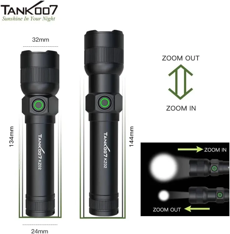 ZKLiLi Zoomable 4 Modes Super Bright IPX6 Waterproof & Type-C Charging Tactical Flashlights Powerful Handheld Flashlight for Emergencies Camping(02)