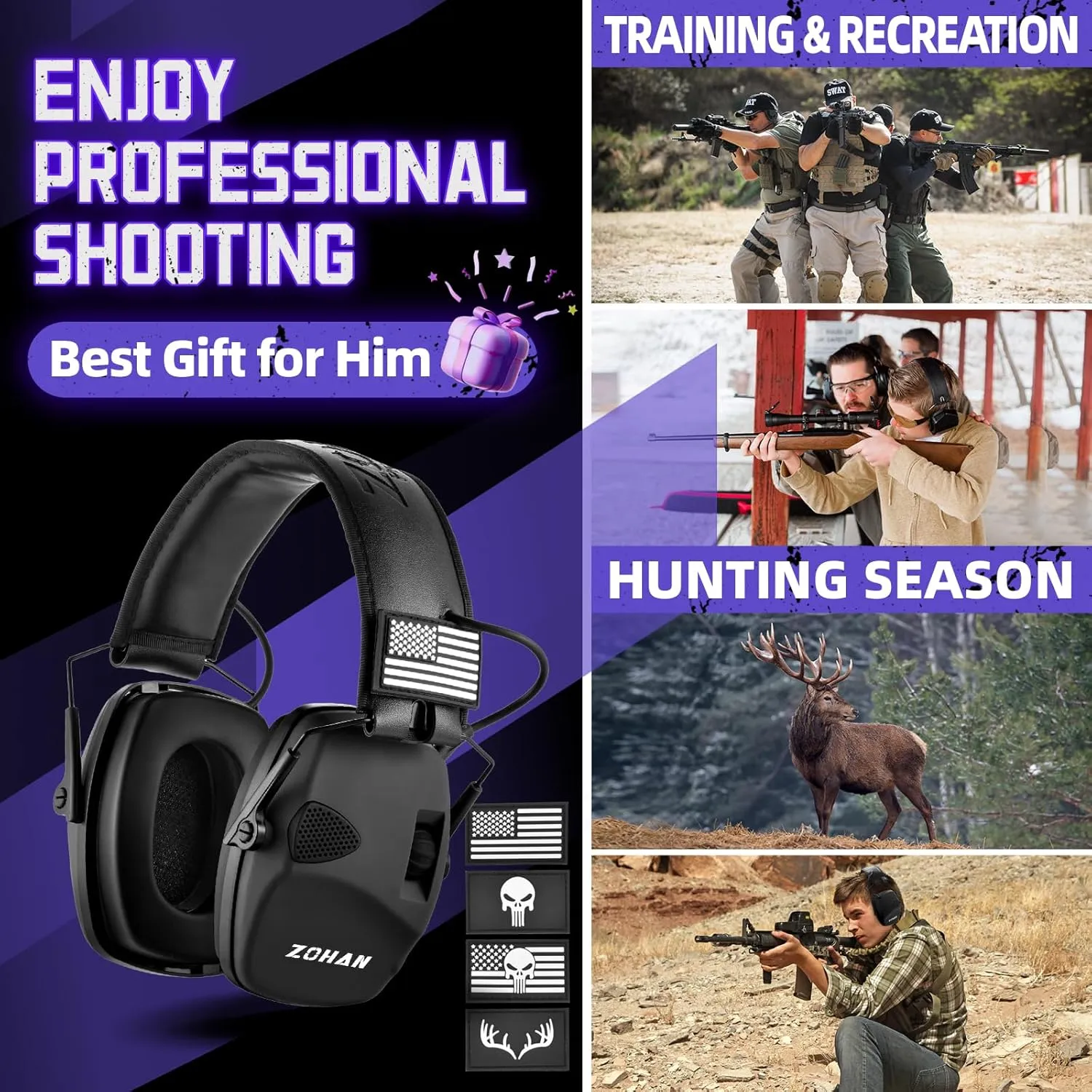ZOHAN Electronic Shooting Earmuffs, Hearing Protection Shooters, NRR 23dB Noise Reduction Gun Range Ear Protection Headphones
