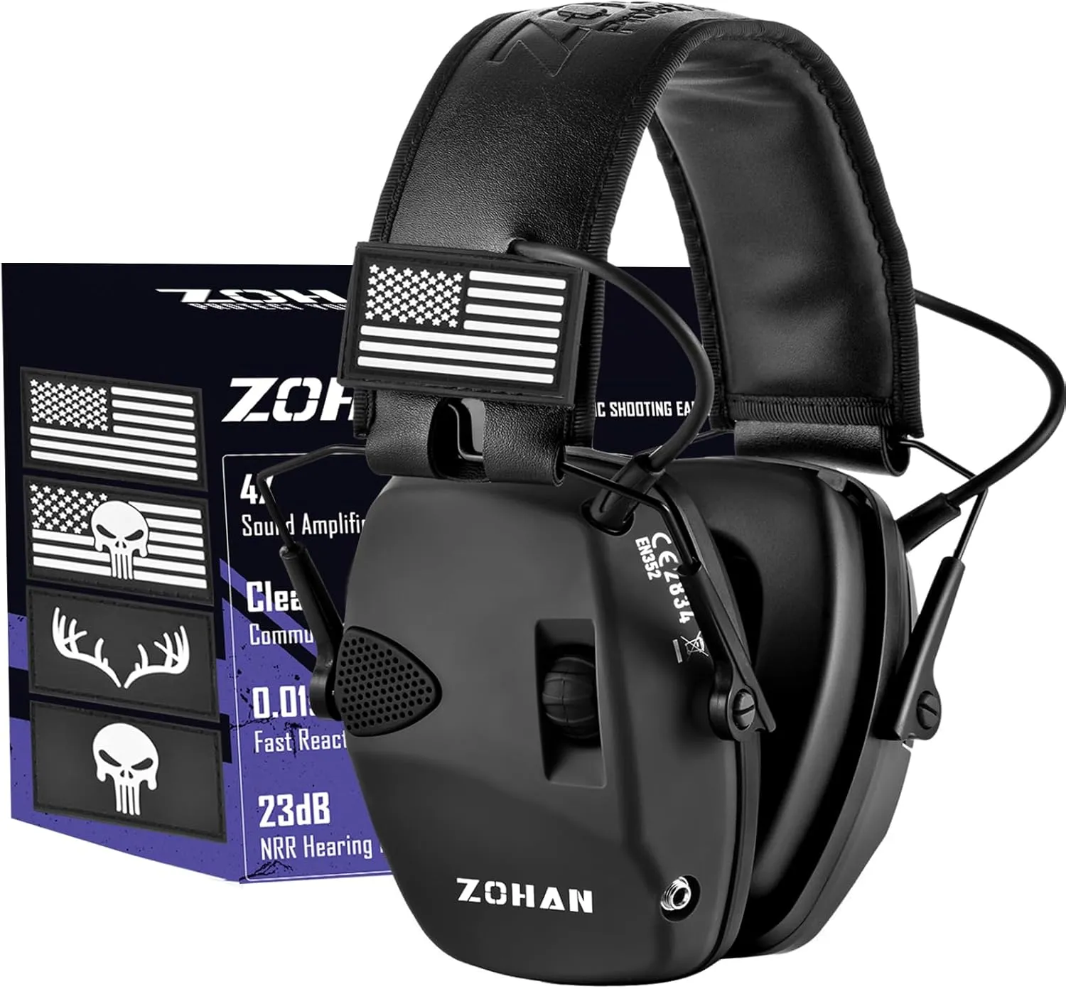 ZOHAN Electronic Shooting Earmuffs, Hearing Protection Shooters, NRR 23dB Noise Reduction Gun Range Ear Protection Headphones