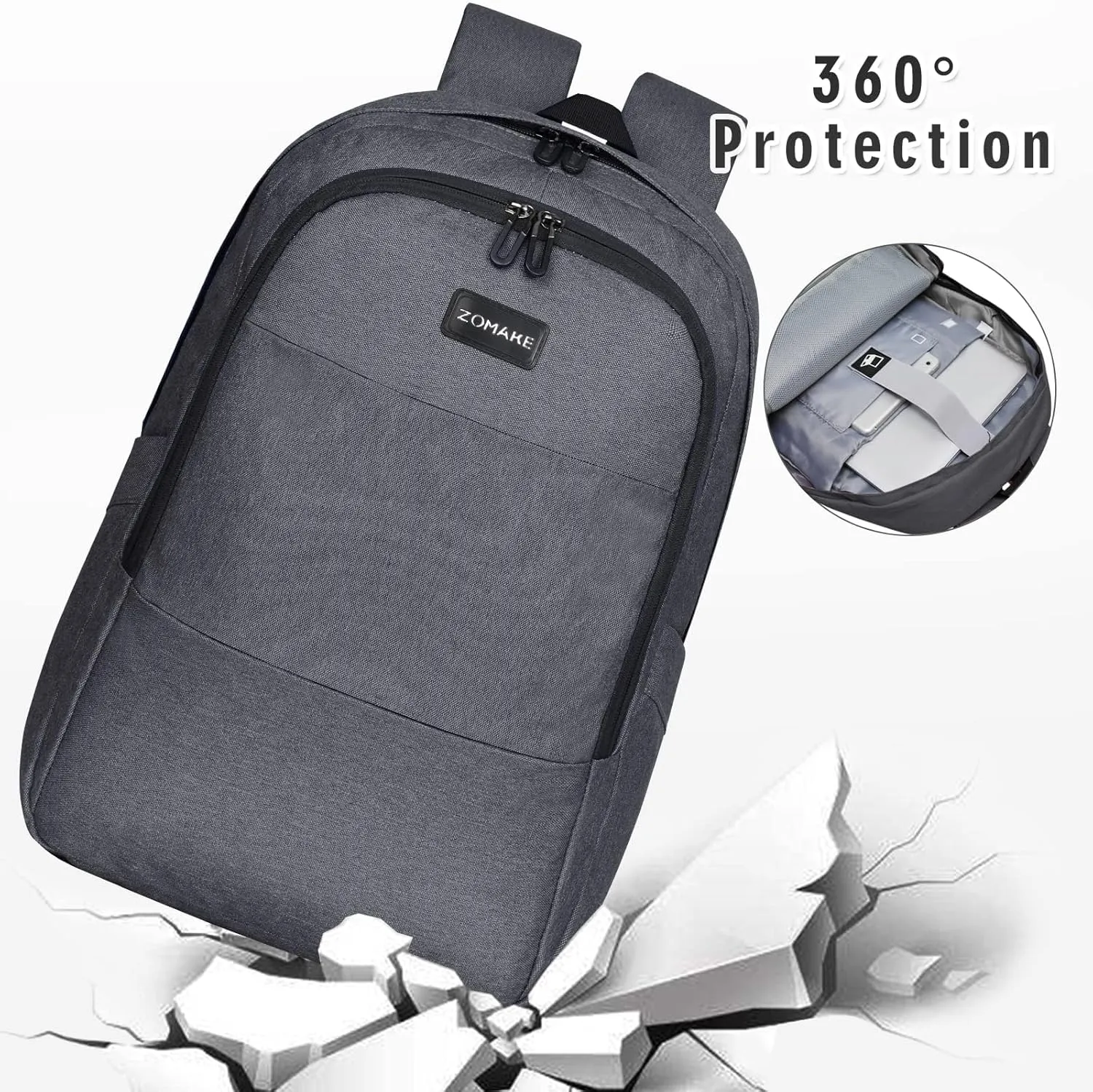 ZOMAKE Travel Laptop Backpack Water Resistant Anti-Theft Bag with USB Charging Port and Lock 14/15.6Inch Computer Business Backpacks Gift for Men Women(15.6 IN,A-Black)