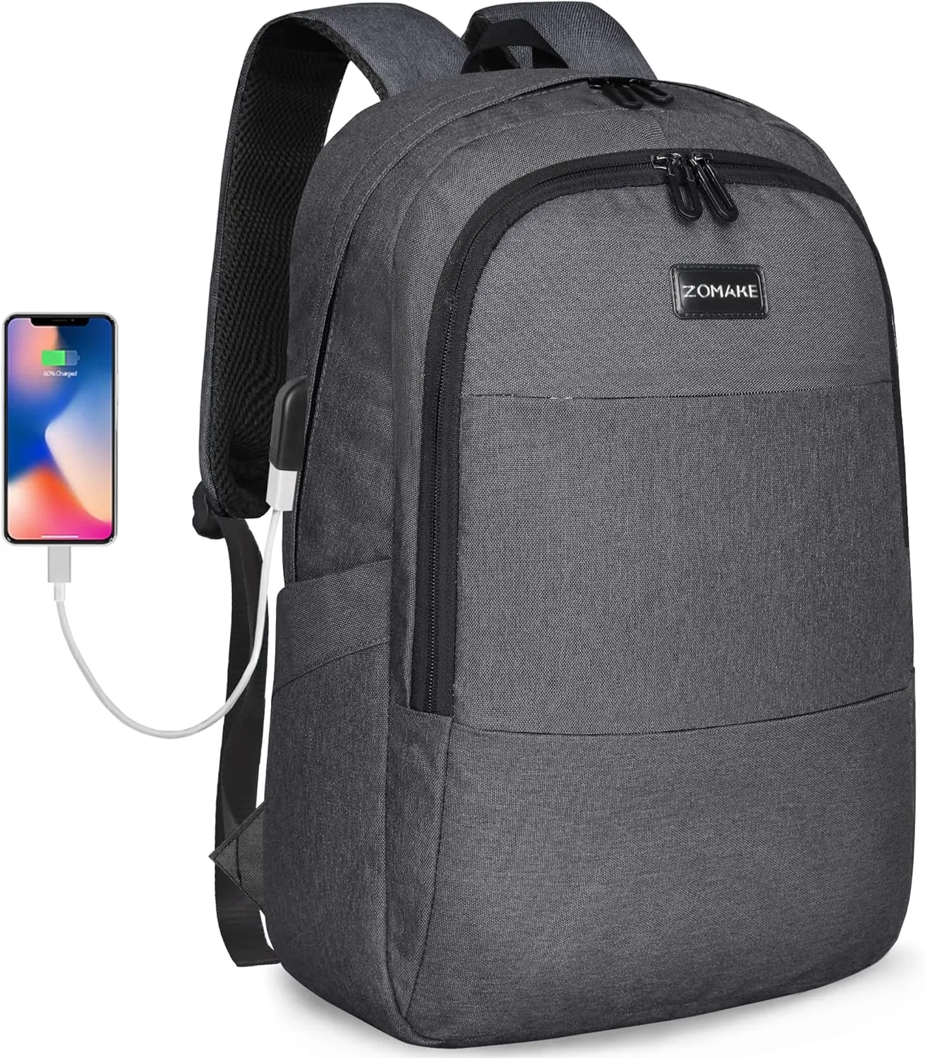 ZOMAKE Travel Laptop Backpack Water Resistant Anti-Theft Bag with USB Charging Port and Lock 14/15.6Inch Computer Business Backpacks Gift for Men Women(15.6 IN,A-Black)