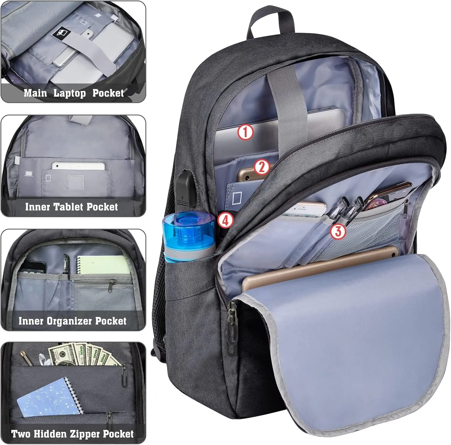 ZOMAKE Travel Laptop Backpack Water Resistant Anti-Theft Bag with USB Charging Port and Lock 14/15.6Inch Computer Business Backpacks Gift for Men Women(15.6 IN,A-Black)