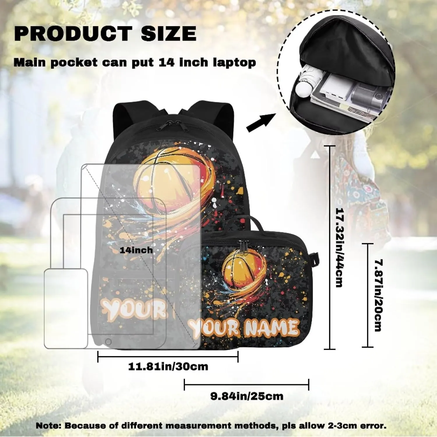 ZOUTAIRONG Kids Backpacks for Boys, Colored Inkjet Basketball Design Personalized Large Capacity School Bag and Removable Dining Bag, Casual Bookbag with Side Pockets