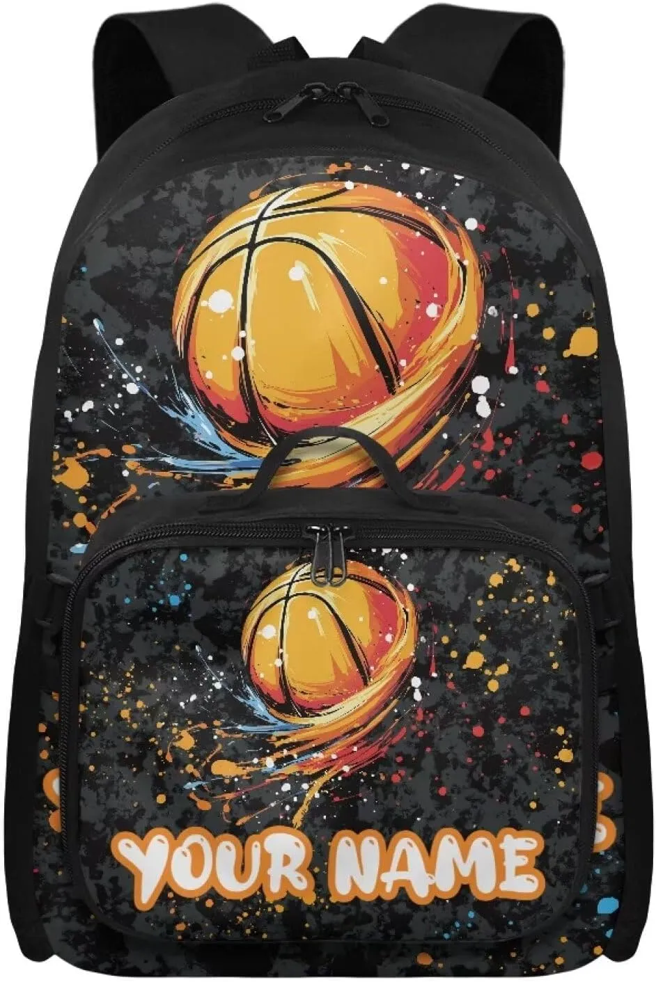 ZOUTAIRONG Kids Backpacks for Boys, Colored Inkjet Basketball Design Personalized Large Capacity School Bag and Removable Dining Bag, Casual Bookbag with Side Pockets