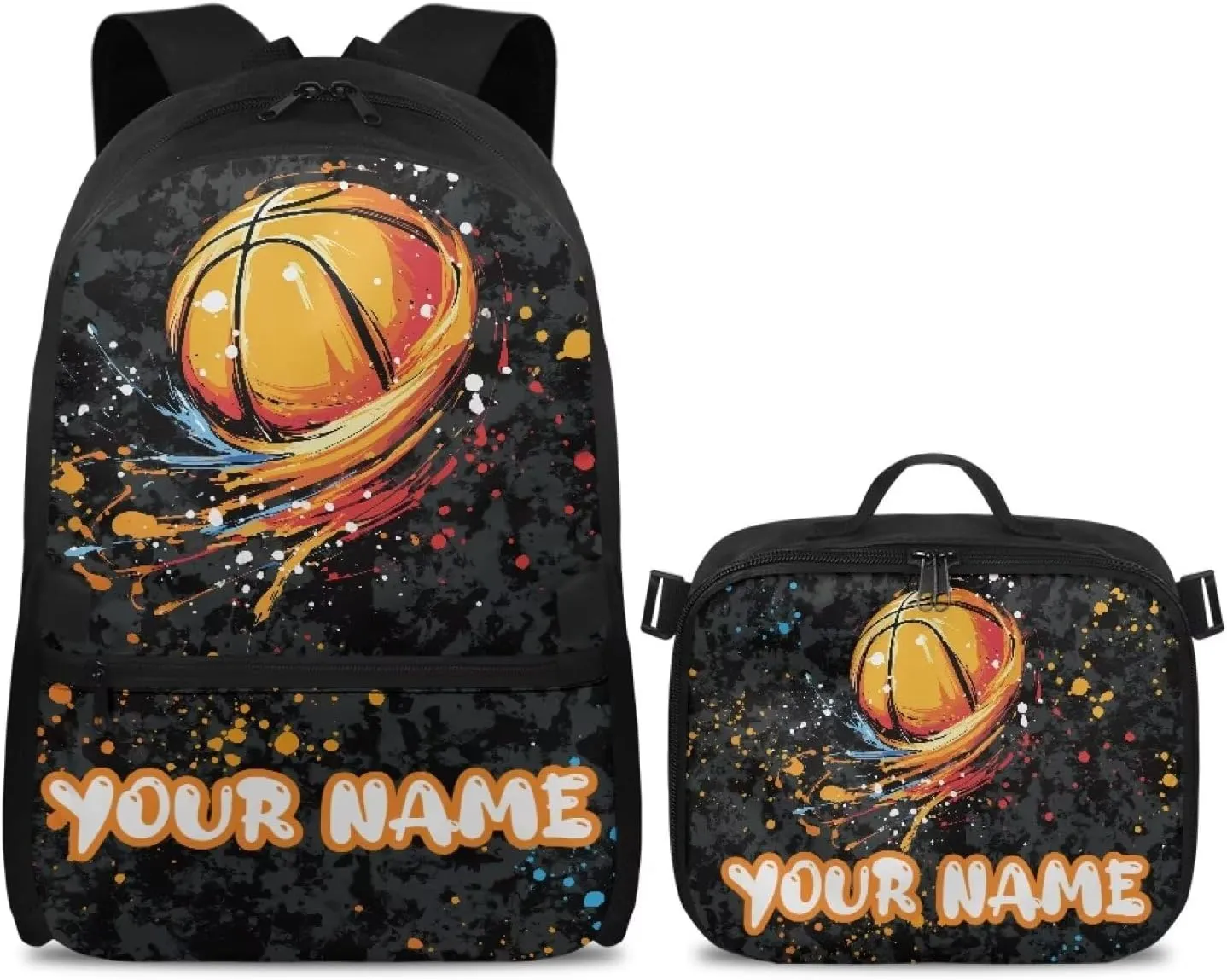 ZOUTAIRONG Kids Backpacks for Boys, Colored Inkjet Basketball Design Personalized Large Capacity School Bag and Removable Dining Bag, Casual Bookbag with Side Pockets