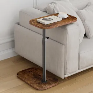 ZUJJAFY Tv Tray Table Adjustable Height C Shaped End Table for Couch, Swivel Side Table for Drinks, Snacks and Small Space, Rustic Brown Wood Couch Arm Table Tray for Sofa, Bed or Chair
