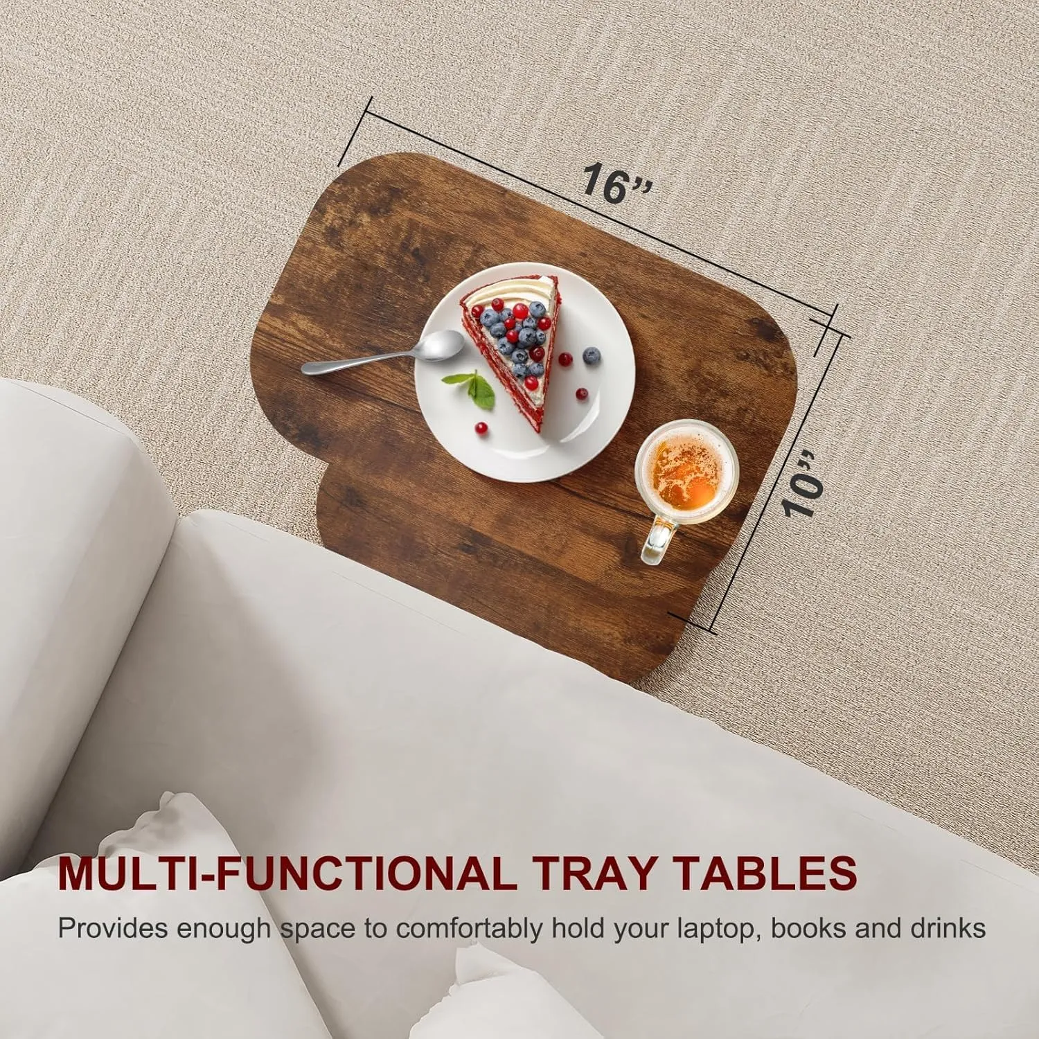 ZUJJAFY Tv Tray Table Adjustable Height C Shaped End Table for Couch, Swivel Side Table for Drinks, Snacks and Small Space, Rustic Brown Wood Couch Arm Table Tray for Sofa, Bed or Chair