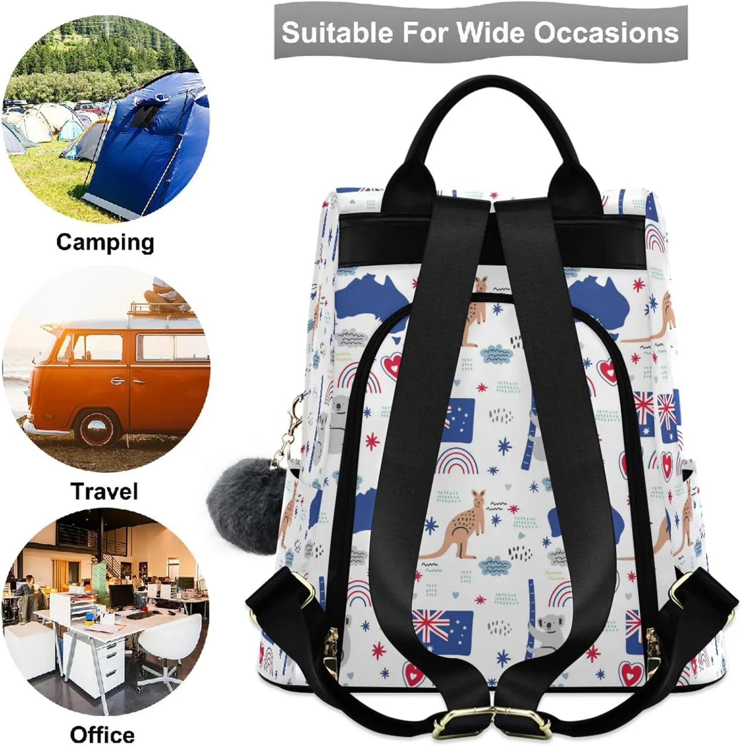 ZZKKO Australia Icons Kangaroo Backpack Purse for Women Rucksack Anti Theft Fashion Travel Lightweight Ladies Shoulder Bag